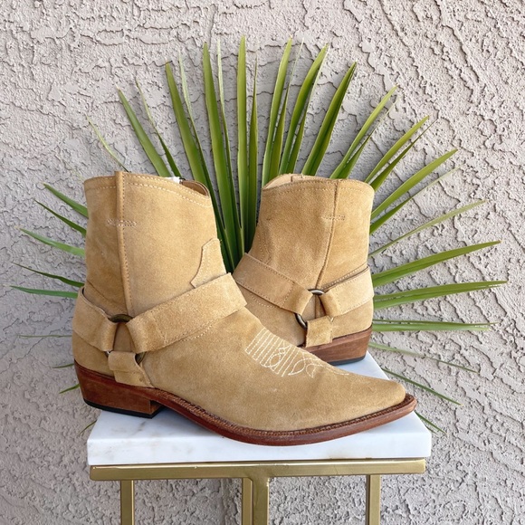 Mango Shoes - MANGO NWT Tan Suede Southwest Western Stitched Ankle Boots Booties US 8.5 EU 39